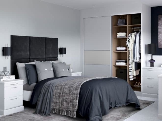 VM0347_HAMMONDS_SLIDING_ROBES_SC04_LIBRETTO_MATT_WHITE_SILVER_FROSTED_DOOR_OPEN_WEB_8BIT_sRGB-660x495 3 Panel Elegance matt white - bedroom design is available at Hush Bedrooms
