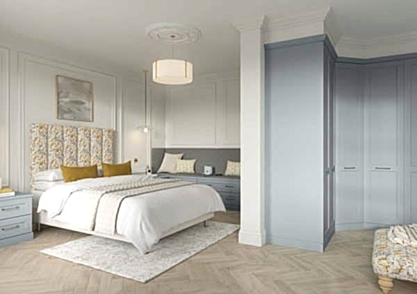 Acadia Fjord Shaker fitted wardrobe range with fitted seat and furniture