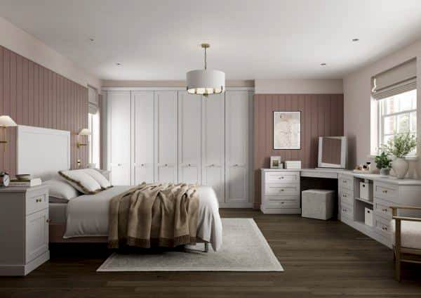 Acadia White Shaker fitted wardrobe in pink room
