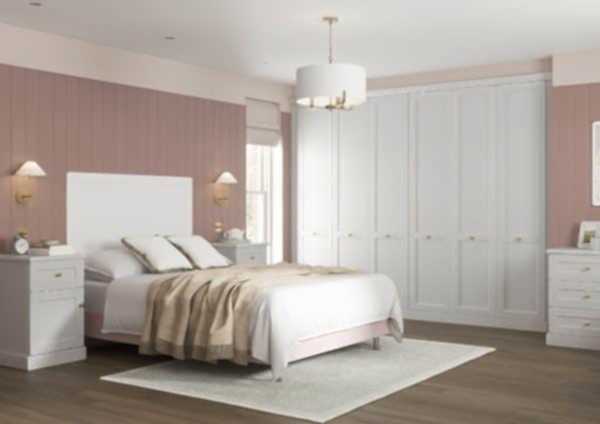Acadia White Shaker wardrobe and bed side tables in pink room