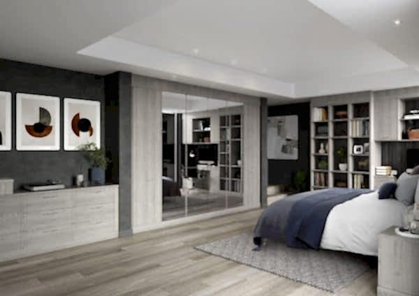 Lindley Nordic grey Bedroom with mirrored wardrobes