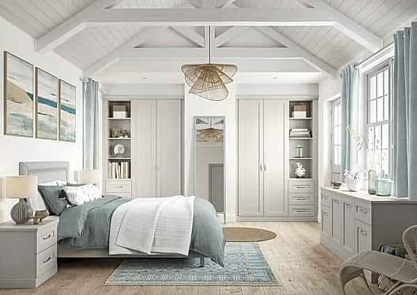 matt alabaster Hallaton fitted bedroom range with shelving